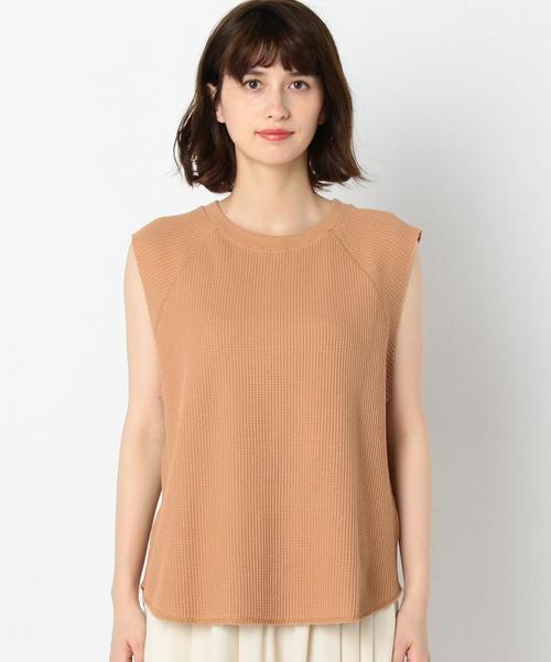 Another Edition(アナザーエディション)の「ワッフル断ち切りノースリーブ/AEBC ワッフルタチキリ NSL◆(Tシャツ/カットソー・レディース・オフホワイト/ブラック/ライトピンク・FREE)」の4枚目の写真