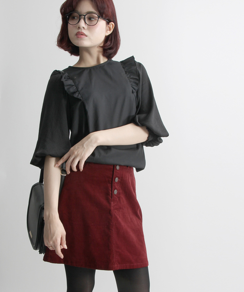 WEGO（ウィゴー）の「WEGO/フライボタン台形スカート（スカート・レディース・ブラック/アニマル/ワイン/ダークオレンジ/インディゴブルー/ダークインディゴブルー/その他・FREE）」の4枚目の写真