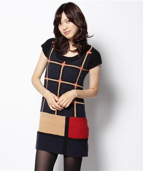 Language(ランゲージ)の「オリジナルモンドリアンワンピ(ワンピース・レディース・アイボリー/ネイビー/レッド・38)」の3枚目の写真