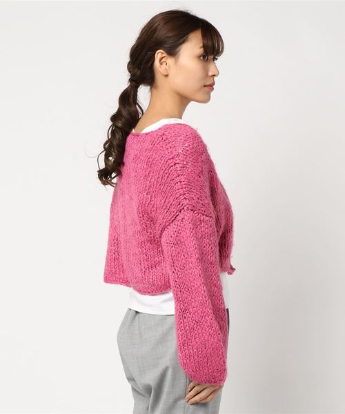 Omekashi（オメカシ）の「スラブヤーンハンドニットカーデ（ニット/セーター・レディース・オフホワイト/ベージュ/パープル/オレンジ/ブラック/ピンク・FREE/ﾌﾘ-）」の14枚目の写真