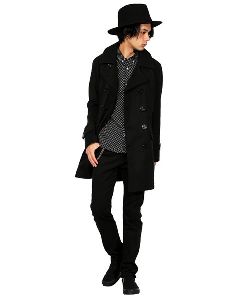 ８(eight)（エイト）の「ロング ピーコート ウール メルトン（ピーコート・メンズ・チャコールグレー/ブラック/ネイビー/グレー/キャメル・LARGE/MEDIUM/X-LARGE）」の6枚目の写真