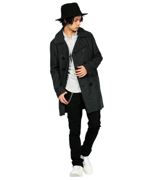 ８(eight)（エイト）の「ロング ピーコート ウール メルトン（ピーコート・メンズ・チャコールグレー/ブラック/ネイビー/グレー/キャメル・LARGE/MEDIUM/X-LARGE）」の7枚目の写真