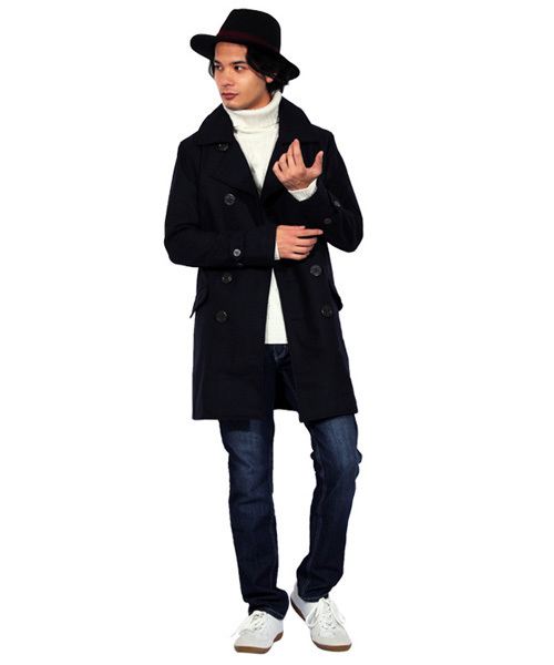 ８(eight)（エイト）の「ロング ピーコート ウール メルトン（ピーコート・メンズ・チャコールグレー/ブラック/ネイビー/グレー/キャメル・LARGE/MEDIUM/X-LARGE）」の9枚目の写真