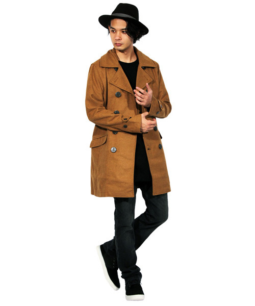 ８(eight)（エイト）の「ロング ピーコート ウール メルトン（ピーコート・メンズ・チャコールグレー/ブラック/ネイビー/グレー/キャメル・LARGE/MEDIUM/X-LARGE）」の10枚目の写真