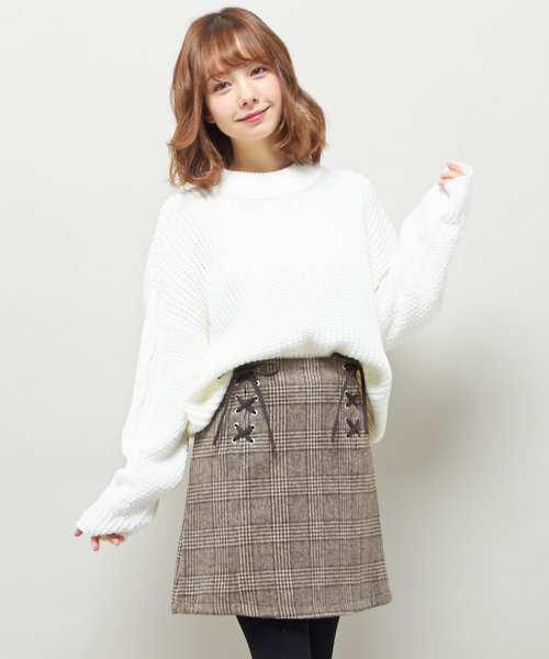 Ingni イング の 2 ヒルナンデスご紹介商品 シャギーチェックレースアップ台形スカート 17aw スカート Wear