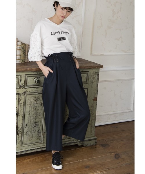 OLIVE des OLIVE（オリーブデオリーブ）の「レースアップ ワイドパンツ（その他パンツ・レディース・ネイビー/ピンク/ミント・FREE）」の2枚目の写真