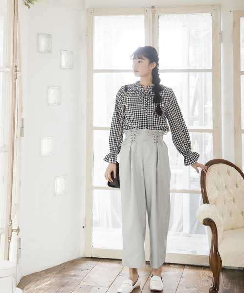 OLIVE des OLIVE（オリーブデオリーブ）の「レースアップ ワイドパンツ（その他パンツ・レディース・ネイビー/ピンク/ミント・FREE）」の4枚目の写真