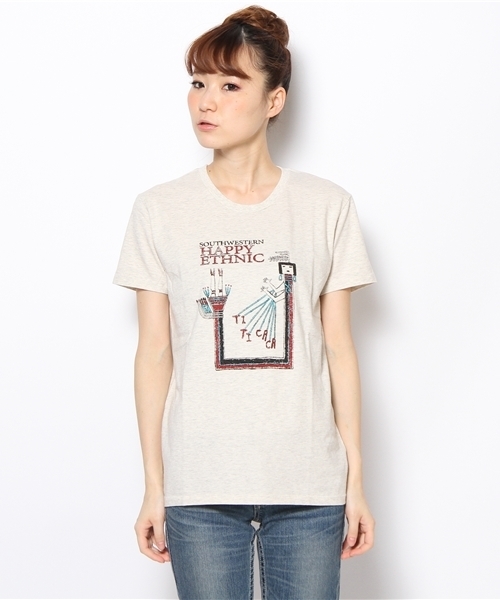 チチカカ(チチカカ)の「イェイプリントTシャツ(Tシャツ/カットソー・レディース・ブラック/オートミール/グリーン・MEDIUM/LARGE)」の5枚目の写真