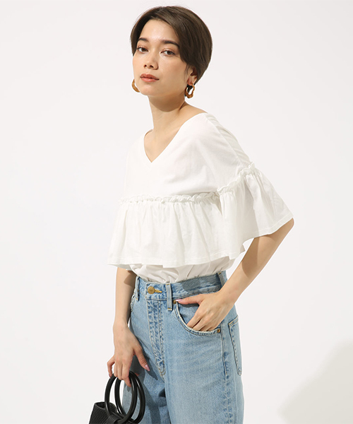 AZUL by moussy（アズールバイマウジー）の「2WAYフリル半袖プルオーバー（Tシャツ/カットソー・レディース・ブラック/ホワイト/ベージュ・SMALL/MEDIUM）」の21枚目の写真