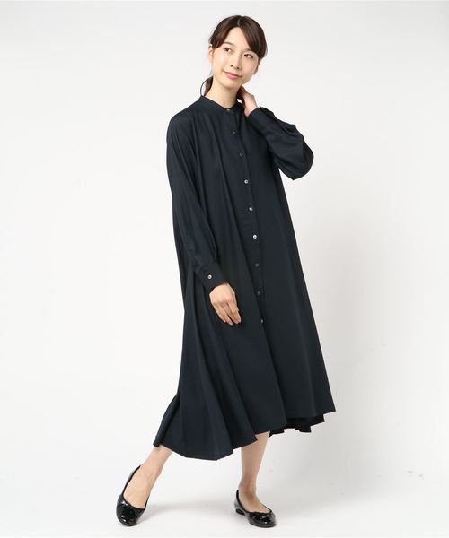 mizuiroind（ミズイロインド）の「スタンドカラーフレアーワンピース（ワンピース・レディース・チャコールグレー/ブラウン/ネイビー/ブラック・FREE）」の7枚目の写真