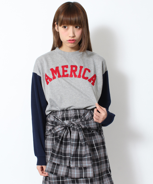 WEGO(ウィゴー)の「WEGO/ワッペン切替スウェット(スウェット・レディース・ホワイト/杢グレー/グリーン/レッド・FREE)」の3枚目の写真