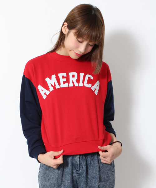 WEGO(ウィゴー)の「WEGO/ワッペン切替スウェット(スウェット・レディース・ホワイト/杢グレー/グリーン/レッド・FREE)」の1枚目の写真