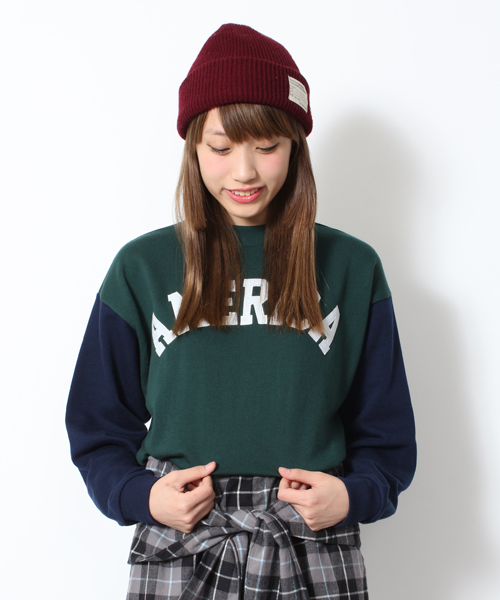 WEGO(ウィゴー)の「WEGO/ワッペン切替スウェット(スウェット・レディース・ホワイト/杢グレー/グリーン/レッド・FREE)」の4枚目の写真