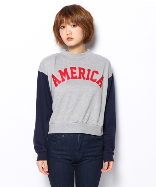 WEGO(ウィゴー)の「WEGO/ワッペン切替スウェット(スウェット・レディース・ホワイト/杢グレー/グリーン/レッド・FREE)」の5枚目の写真