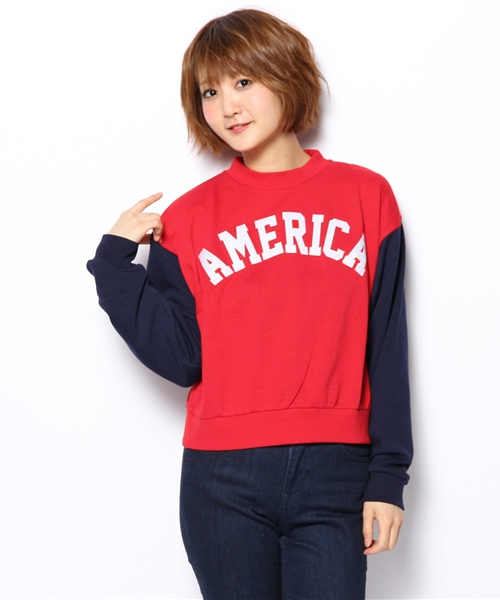 WEGO(ウィゴー)の「WEGO/ワッペン切替スウェット(スウェット・レディース・ホワイト/杢グレー/グリーン/レッド・FREE)」の13枚目の写真