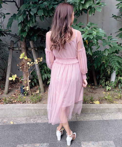 チュールハイネックワンピース オケージョン】【サイズ展開あり】チュールハイネックワンピース