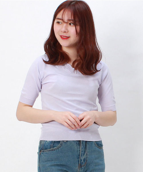 ASTORIA ODIER(アストリアオディール)の「【UVカット加工/接触冷感】刺繍ニットプルオーバー(ニット/セーター・レディース・ラベンダー/ブラック/ピンク/サックスブルー/ネイビー/ホワイト・MEDIUM/SMALL)」の5枚目の写真