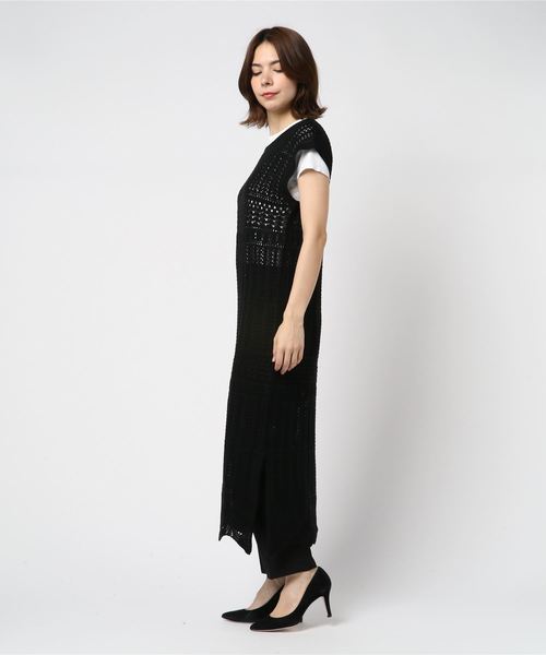 JETSET SOLO PLUS （ジェットセットソロプラス）の「透かし柄ニットワンピース（ワンピース・レディース・マスタード/ブラック/ベージュ・FREE）」の5枚目の写真