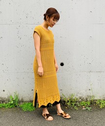 透かし柄ニットワンピース