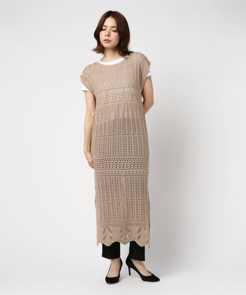 JETSET SOLO PLUS （ジェットセットソロプラス）の「透かし柄ニットワンピース（ワンピース・レディース・マスタード/ブラック/ベージュ・FREE）」の9枚目の写真