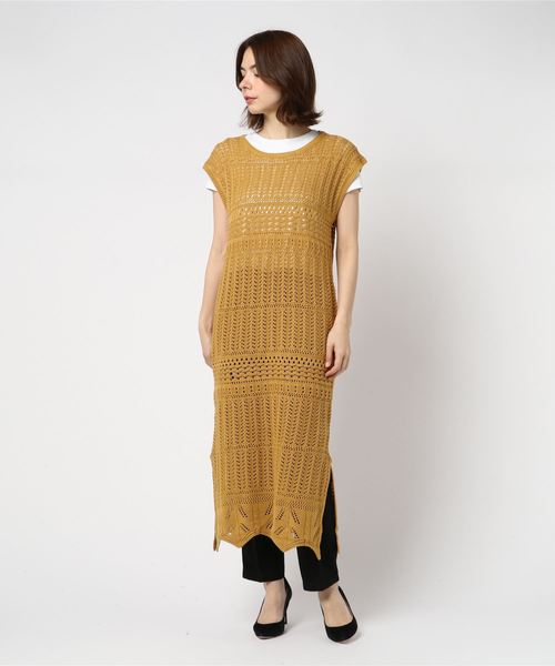 JETSET SOLO PLUS （ジェットセットソロプラス）の「透かし柄ニットワンピース（ワンピース・レディース・マスタード/ブラック/ベージュ・FREE）」の7枚目の写真