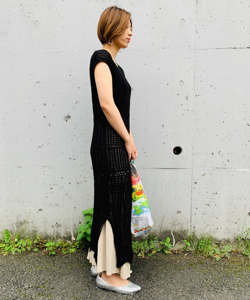 JETSET SOLO PLUS （ジェットセットソロプラス）の「透かし柄ニットワンピース（ワンピース・レディース・マスタード/ブラック/ベージュ・FREE）」の12枚目の写真