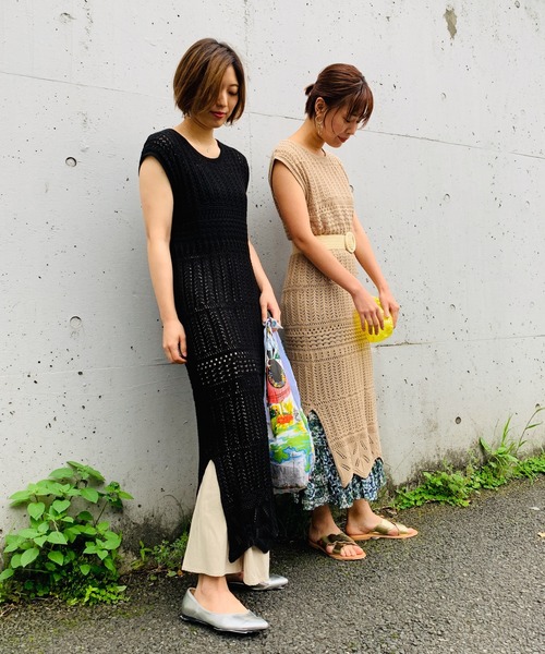 JETSET SOLO PLUS （ジェットセットソロプラス）の「透かし柄ニットワンピース（ワンピース・レディース・マスタード/ブラック/ベージュ・FREE）」の6枚目の写真