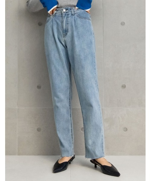 Re:EDIT（リエディ）の「[大きいサイズ有]2TYPEリサイクルハイウエストテーパードデニムパンツ（デニムパンツ・レディース・ブルー系その他/ネイビー/ブルー/ワンウォッシュ/グレー/グレー系その他・SMALL/MEDIUM/LARGE/X-LARGE）」の4枚目の写真