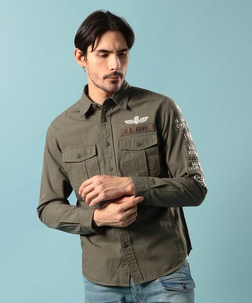 AVIREX(アヴィレックス)の「エンブロイダリー シャツ HALO/EMBROIDERY SHIRT HALO(シャツ/ブラウス)」|オリーブ