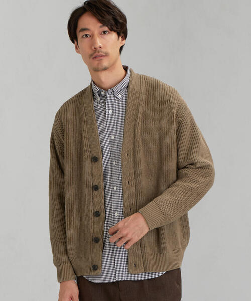 green label relaxing（グリーンレーベルリラクシング）の「SC バルキー コットン/アクリル アゼカーディガン（カーディガン/ボレロ・メンズ・ライトブルー/ナチュラル/ネイビー/ベージュ・LARGE/MEDIUM/SMALL）」の2枚目の写真