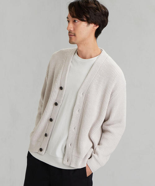 green label relaxing（グリーンレーベルリラクシング）の「SC バルキー コットン/アクリル アゼカーディガン（カーディガン/ボレロ・メンズ・ライトブルー/ナチュラル/ネイビー/ベージュ・LARGE/MEDIUM/SMALL）」の3枚目の写真