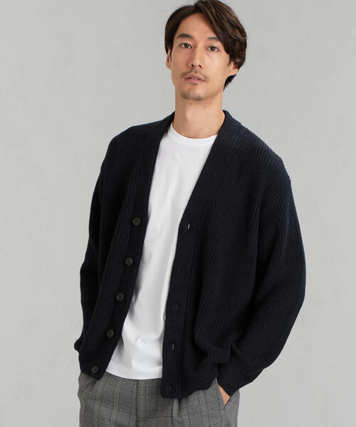 green label relaxing（グリーンレーベルリラクシング）の「SC バルキー コットン/アクリル アゼカーディガン（カーディガン/ボレロ・メンズ・ライトブルー/ナチュラル/ネイビー/ベージュ・LARGE/MEDIUM/SMALL）」の4枚目の写真