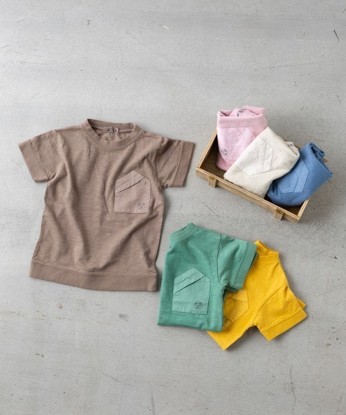 MAKE YOUR DAY（メイクユアデイ）の「【リンクコーデ】変形ポケットＴシャツ■80～140cm（Tシャツ/カットソー・キッズ・ピンク/マスタード/ブラウン/ベージュ/グリーン/ブルー・110/140/100/120/80/130/90）」の17枚目の写真