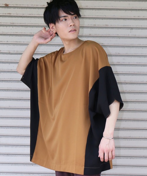 revertical(リバーティカル)の「配色ドルマンビッグTシャツ(Tシャツ/カットソー・メンズ・キャメル/ブラック/ワイン・L/M)」の3枚目の写真