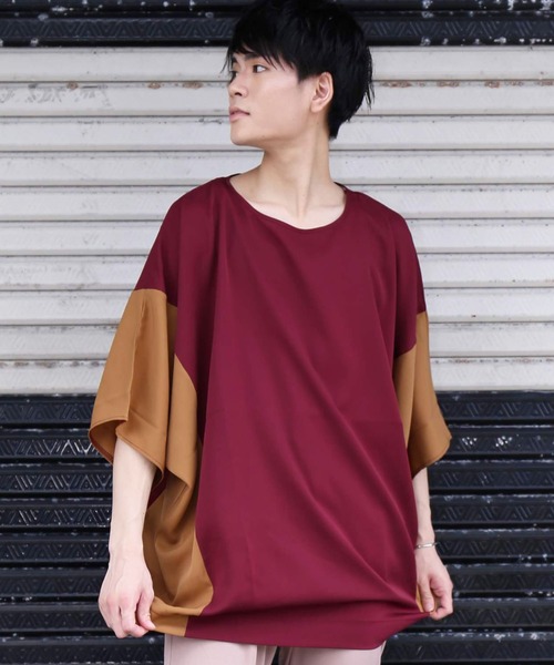 revertical(リバーティカル)の「配色ドルマンビッグTシャツ(Tシャツ/カットソー・メンズ・キャメル/ブラック/ワイン・L/M)」の1枚目の写真