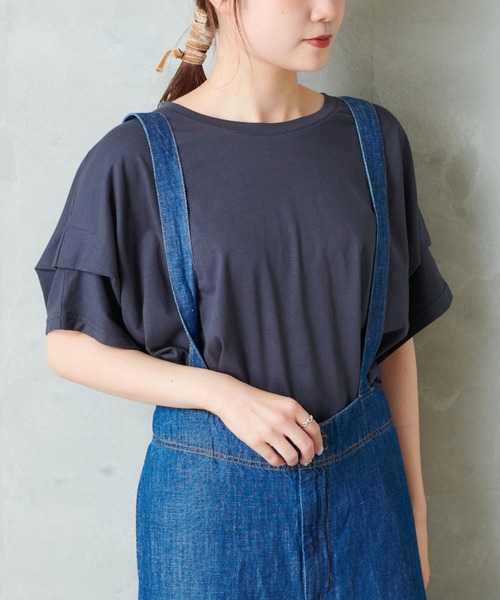 PUAL CE CIN（ピュアルセシン）の「シルケット風タックＴシャツ（Tシャツ/カットソー・レディース・チャコールグレー/ベージュ/グレー/ナチュラル/ピンクベージュ・FREE）」の2枚目の写真