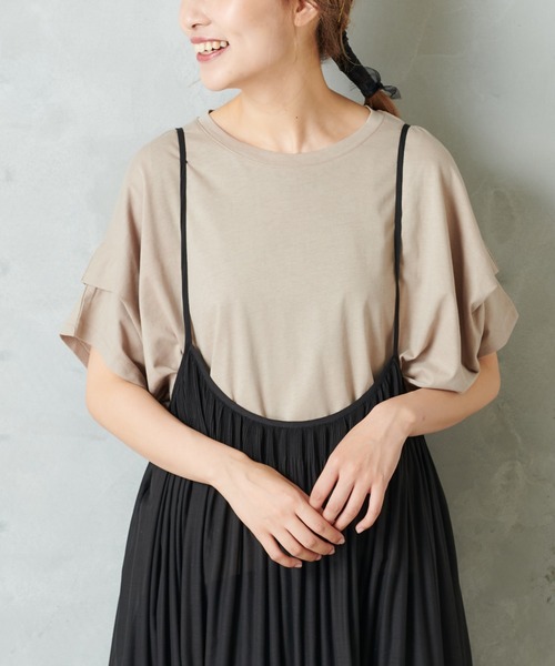 PUAL CE CIN（ピュアルセシン）の「シルケット風タックＴシャツ（Tシャツ/カットソー・レディース・チャコールグレー/ベージュ/グレー/ナチュラル/ピンクベージュ・FREE）」の9枚目の写真