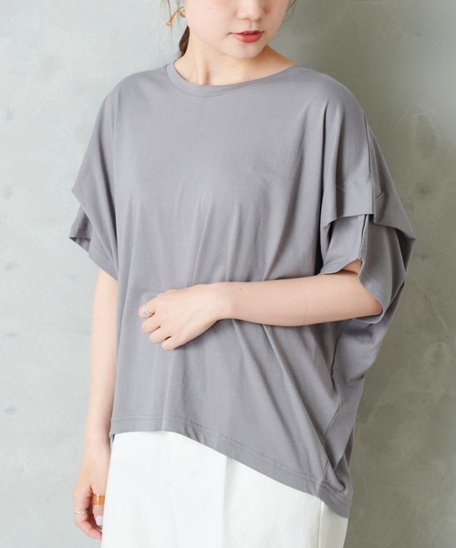 PUAL CE CIN（ピュアルセシン）の「シルケット風タックＴシャツ（Tシャツ/カットソー・レディース・チャコールグレー/ベージュ/グレー/ナチュラル/ピンクベージュ・FREE）」の10枚目の写真