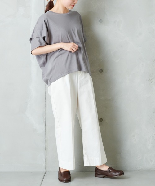 PUAL CE CIN（ピュアルセシン）の「シルケット風タックＴシャツ（Tシャツ/カットソー・レディース・チャコールグレー/ベージュ/グレー/ナチュラル/ピンクベージュ・FREE）」の12枚目の写真