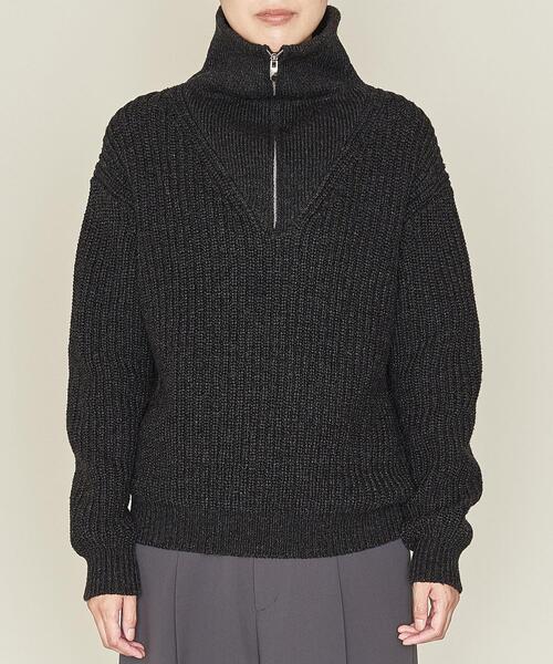 ASTRAET(アストラット)の「<ASTRAET(アストラット)>5G リブ ジップ タートルネックニット†(ニット/セーター・レディース・ブラック/ダークブラウン・FREE)」の8枚目の写真