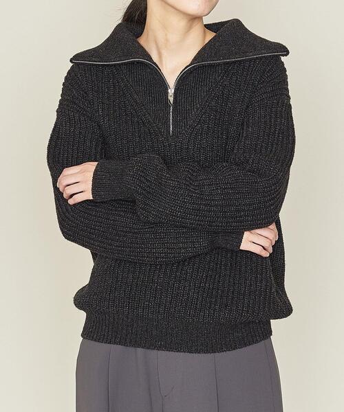 ASTRAET(アストラット)の「<ASTRAET(アストラット)>5G リブ ジップ タートルネックニット†(ニット/セーター・レディース・ブラック/ダークブラウン・FREE)」の12枚目の写真