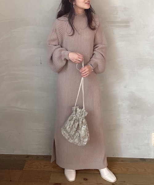 archives（アルシーヴ）の「ハイネックリブニットワンピース（ワンピース・レディース・モカ/ベージュ/グリーン系その他・MEDIUM）」の7枚目の写真