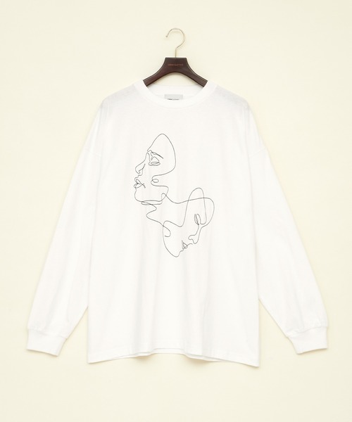 EMMA CLOTHES（エマクローズ）の「ビッグシルエット コットン天竺 刺繍 線画アートデザインL/Sカットソー(EMMA CLOTHES - Relationship)（Tシャツ/カットソー・メンズ・ブラック/ホワイト/ベージュ系その他・L/M）」の4枚目の写真