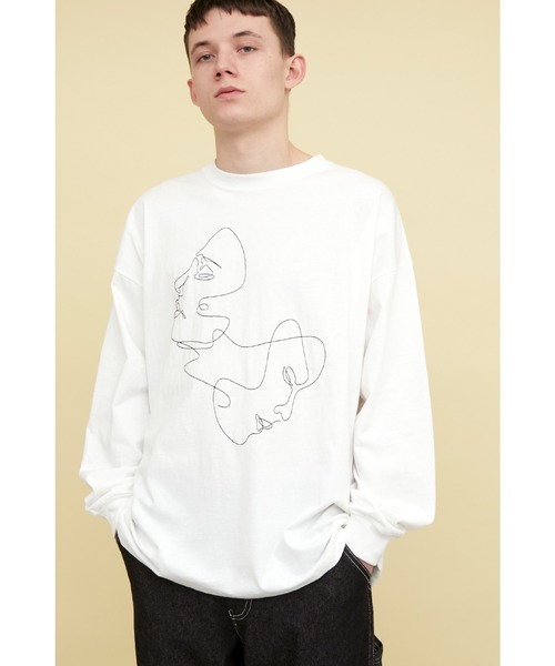 EMMA CLOTHES（エマクローズ）の「ビッグシルエット コットン天竺 刺繍 線画アートデザインL/Sカットソー(EMMA CLOTHES - Relationship)（Tシャツ/カットソー・メンズ・ブラック/ホワイト/ベージュ系その他・L/M）」の7枚目の写真