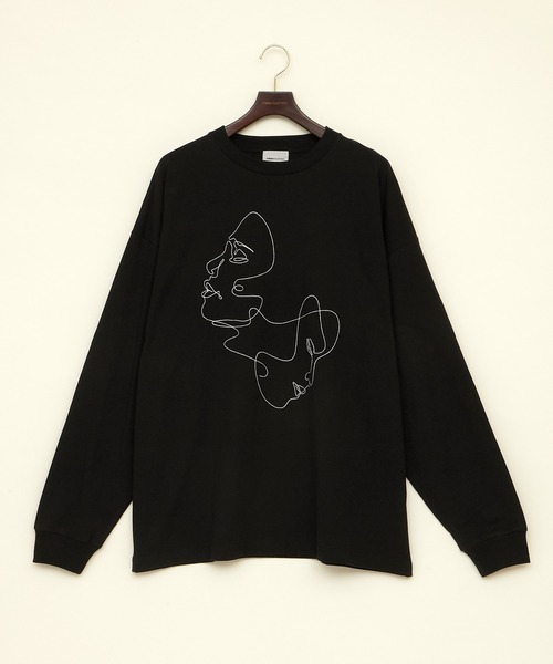 EMMA CLOTHES（エマクローズ）の「ビッグシルエット コットン天竺 刺繍 線画アートデザインL/Sカットソー(EMMA CLOTHES - Relationship)（Tシャツ/カットソー・メンズ・ブラック/ホワイト/ベージュ系その他・L/M）」の5枚目の写真