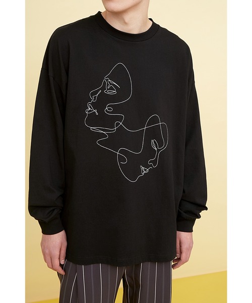 EMMA CLOTHES（エマクローズ）の「ビッグシルエット コットン天竺 刺繍 線画アートデザインL/Sカットソー(EMMA CLOTHES - Relationship)（Tシャツ/カットソー・メンズ・ブラック/ホワイト/ベージュ系その他・L/M）」の10枚目の写真