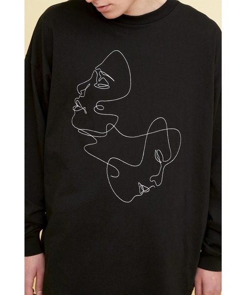 EMMA CLOTHES（エマクローズ）の「ビッグシルエット コットン天竺 刺繍 線画アートデザインL/Sカットソー(EMMA CLOTHES - Relationship)（Tシャツ/カットソー・メンズ・ブラック/ホワイト/ベージュ系その他・L/M）」の12枚目の写真