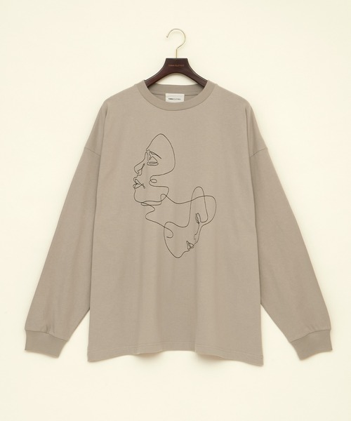 EMMA CLOTHES（エマクローズ）の「ビッグシルエット コットン天竺 刺繍 線画アートデザインL/Sカットソー(EMMA CLOTHES - Relationship)（Tシャツ/カットソー・メンズ・ブラック/ホワイト/ベージュ系その他・L/M）」の6枚目の写真