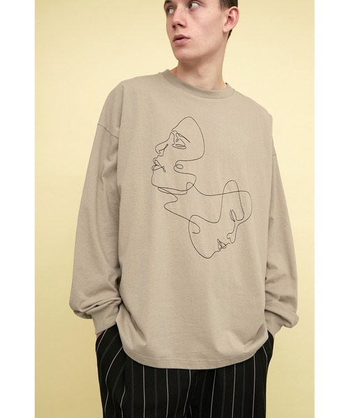 EMMA CLOTHES（エマクローズ）の「ビッグシルエット コットン天竺 刺繍 線画アートデザインL/Sカットソー(EMMA CLOTHES - Relationship)（Tシャツ/カットソー・メンズ・ブラック/ホワイト/ベージュ系その他・L/M）」の14枚目の写真