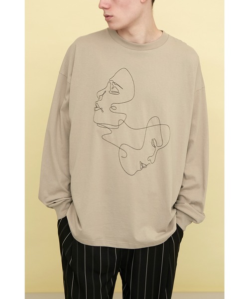EMMA CLOTHES（エマクローズ）の「ビッグシルエット コットン天竺 刺繍 線画アートデザインL/Sカットソー(EMMA CLOTHES - Relationship)（Tシャツ/カットソー・メンズ・ブラック/ホワイト/ベージュ系その他・L/M）」の15枚目の写真